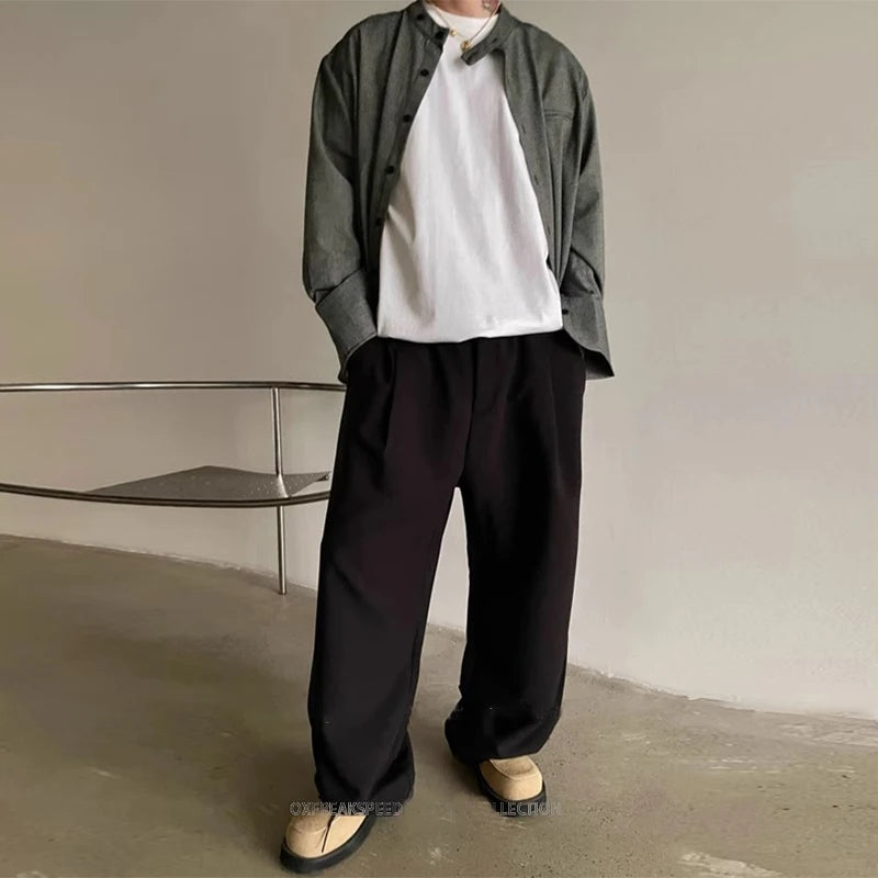Threebooy  New Light Business Men Suit Pants Light Luxury Draped Solid Color Curved Knife Pants Elegant Straight Trousers Dress Pants M-3XL