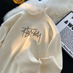 Threebooy  Double Sided German Velvet Brushed Autumn Winter New Men's Splicing O-Neck Printed Letters Fashion Loose Long Sleeved Top