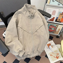 Threebooy American Cityboy Jacket Wash Canvas Deconstructed Stand Collar Coat Design Sense Top Spring Autumn Korean Trend Bomber Jacket
