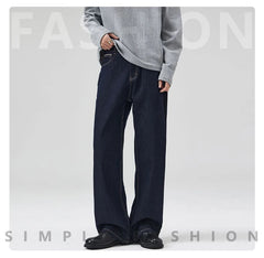 Threebooy Dad Jeans Men Wide Leg Pants Baggy Jeans Loose Straight Cut Dark Blue Male Full Length Trousrs 2025 Spring Mens Clothing