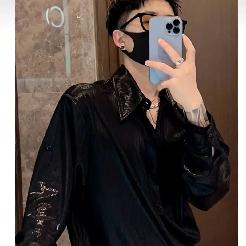 Threebooy Summer Trendy and Simple Iron-free Shirt for Men, Long Sleeves Korean New Loose Casual Handsome Shirt Thin Top Aesthetic