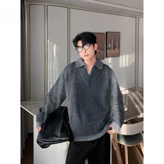 Threebooy Korean style autumn and winter street fashion personality splicing V-neck sweater for couples loose and lazy knit casual top y2k