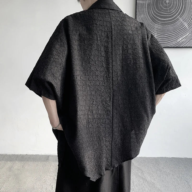Threebooy Shirts Men Floral Japanese Style Fashion Loose  Pleated Vibe All-match High Street Youthful Cool Designed Vintage surplice