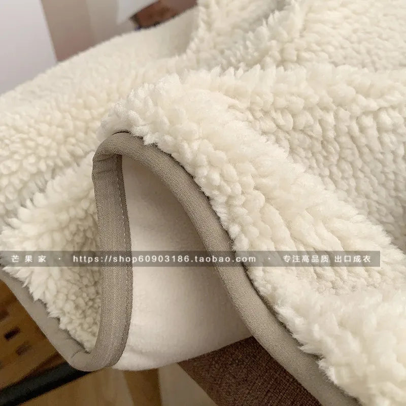 Threebooy Autumn Winter Lambswool Coat Male Loose Windproof Warm Sherpa Stand Collar Polar Fleece Jacket Unisex Simple  Pocket Spliced Top