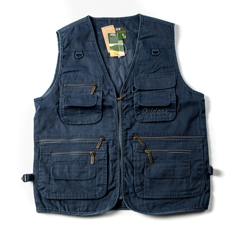 Threebooy American Workwear Retro Metal Zipper Three-dimensional Pocket Cotton Men Women Tactical V-neck Vest Jacket Aesthetic Urban Chic