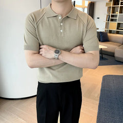 Threebooy  Lapel T-shirt Polo Shirt Men's Short-sleeved Knitted Half-sleeved Splicing Top