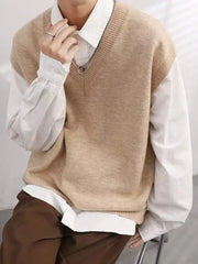 Threebooy  Vest Waistcoat Beige V Neck Knit Sweater Male Sleeveless Cigaret Old Plus Size Cheap Men's Clothing Trend Designer Luxury X