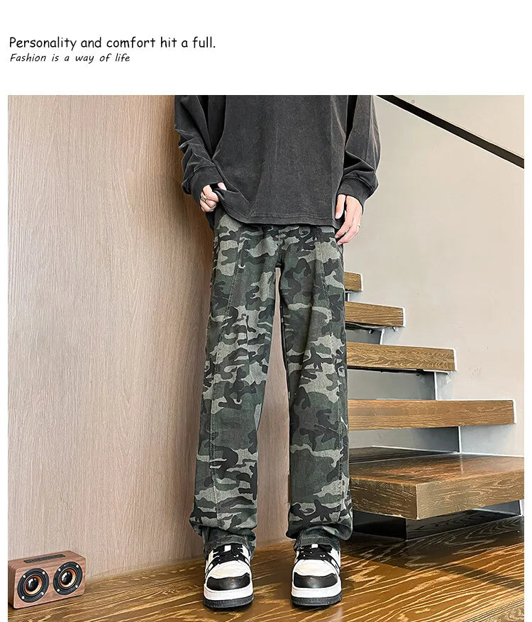 Threebooy Jeans Men straight Pants patchwork male jean Fit Patchwork Streetwear Men's Trousers Denim Large size Hip Hop