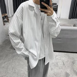 Threebooy Male Korean Long Sleeve Striped Shirts Men's Single-breasted Dress Shirt Business Office Casual Shirt Slim Fit Streetwear Homme