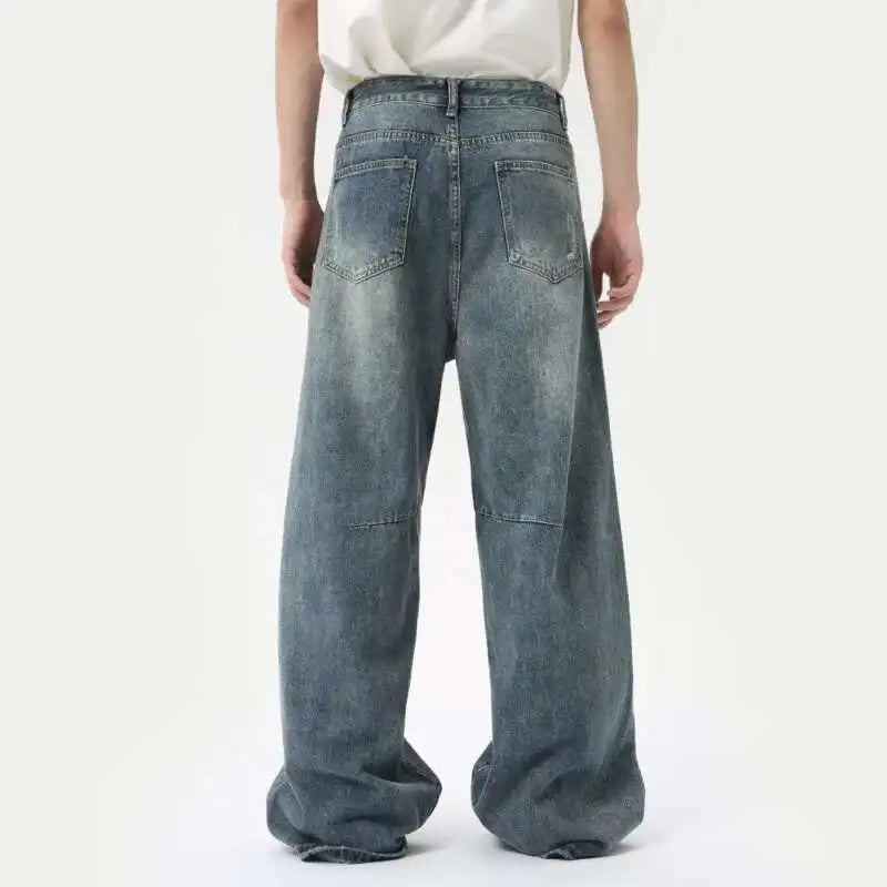 Threebooy  American Style Men's Denim Pants Washing Fashion Loose Men's Straight Trousers Casual Wide Leg Jeans New Summer