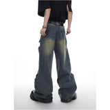 Threebooy High Street High Waist Loose Straight Leg Broken Wide Leg Trousers Hollow Long Pants Vintage Men's Jeans