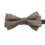 Threebooy Fashion Design Mens Wool Bowties High Quality Grey Khaki Striped Plaid Handmade Butterfly For Wedding Party Dinner Cravat Gift