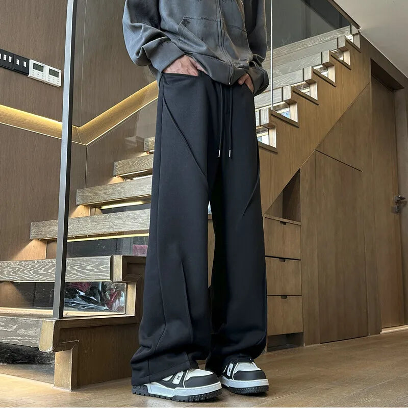 Threebooy  Black Casual Pants Men Fashion Oversized Wide Leg Pants Men Sweatpants Streetwear Loose Straight Joggers Pants Mens Trousers