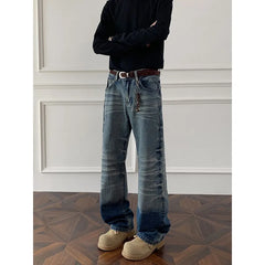 Threebooy Mens Straight Leg Jeans Business Casual Vintage Blue Denim Pants for Middle Aged Man Classic Fit man trousers