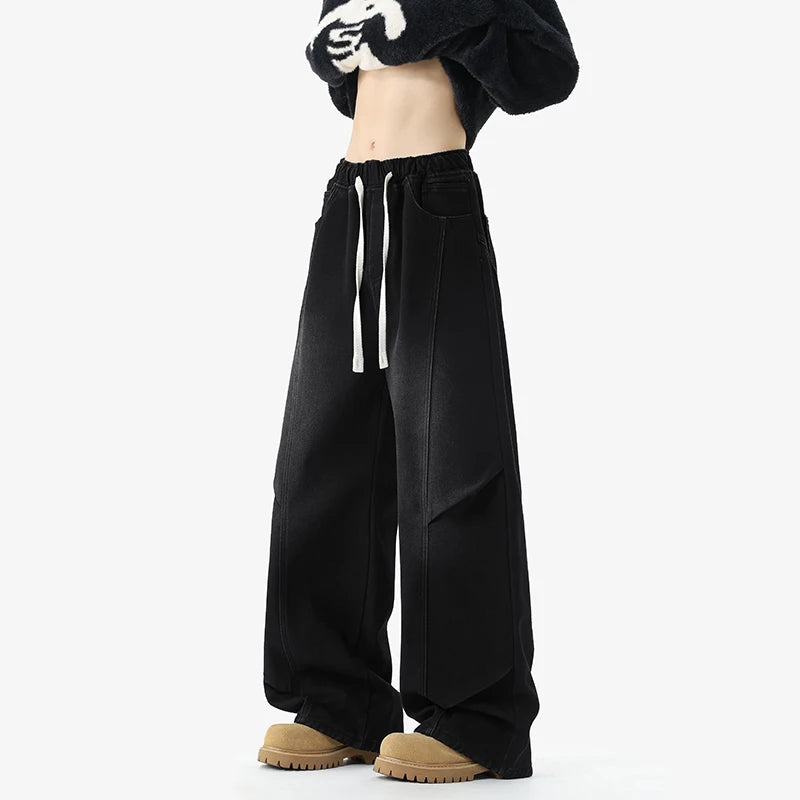 Winter fleece jeans men New thickened warm denim pants patchwork style High street casual jeans men's trend Elastic waist plus