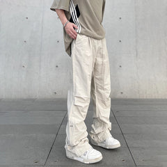 Threebooy Baggy Cargo Pants Men Y2k Streetwear Bright White Straight-leg Autumn Elastic Waist Wide Leg Casual Oversized Stacked Trousers