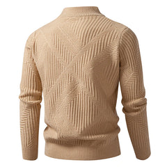 Threebooy Autumn Winter Stand Collar Knitted Sweatercoat Men Fashion Solid Color Geometric Knit Cardigan Mens Casual Sweater Jacket Coat