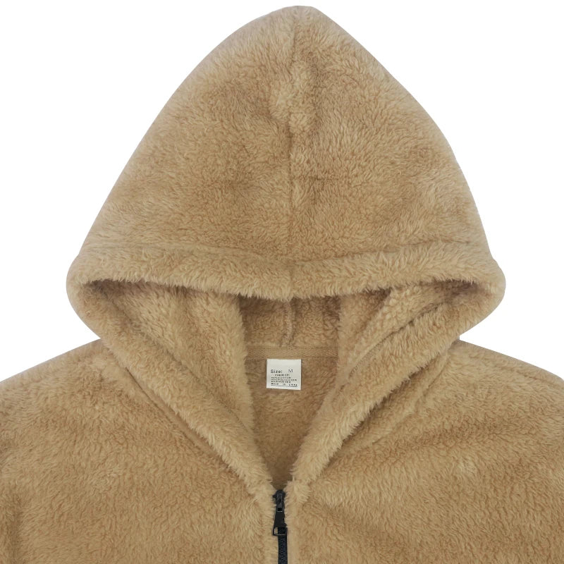 Threebooy Winter New Men's Double Sided Arctic Velvet Warm Hooded Zipper Casual Jacket Coat