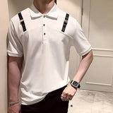 Threebooy Personalized Shoulder Strap Decorate Polo T-shirt Men Quality British Lapel Short Sleeved Polo Shirt Summer Business Simple