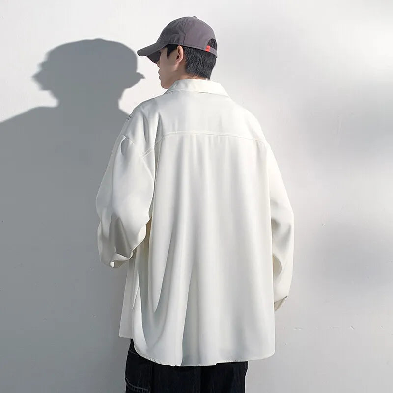 Threebooy Men Loose Fit Embroidered Floral Casual Shirt Streetwear Oversized Comfortable Spring Summer Fashion Trendy Stylish Top Apparel