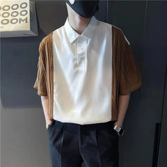 Threebooy  Spliced contrasting Shirt Men's Trendy Brand Slim Short-sleeved Shirt Men's Summer Trendy Casual Versatile Tops