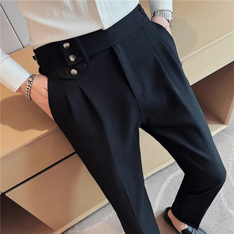 Threebooy Men's High-quality Suit Trousers/Male Slim Fit High Waist Business Casual Pants/Man Solid Color Business Pants 36