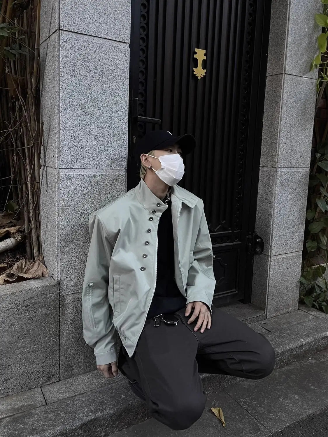 Threebooy American Retro Multi-button Stand Collar Design Jacket Men Korean Hip Hop Coat High Street Hip-hop Solid Color Classic Jacket
