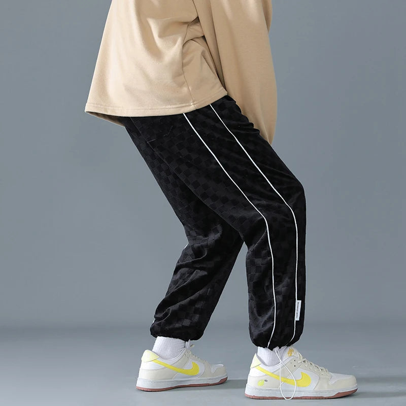 Threebooy Loose Wide Leg Sweatpants Spring Autumn Oversize Beam Feet Embossed Knitted Casual Pants Sports Trend Classic All-match Trousers