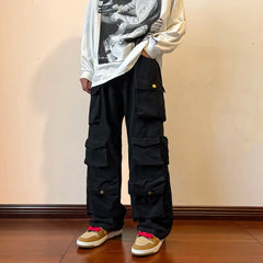 Threebooy  Cargo Pants Multi-pockets Tooling Pant Harajuku Men's Vintage Loose Wide Leg Pants Streetwear Casual Hip-hop Mopping Trousers