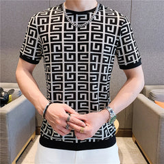Threebooy  Summer T Shirt Men Short Sleeve Casual Social Tees Mesh Hollow Ice Silk Breathable Round Neck T-shirt Streetwear Men Clothing