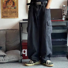 Threebooy Baggy Jeans Trousers Male Denim Pants Black Wide Leg Pants Men's Jeans Oversize Cargo Korean Streetwear Hip Hop Casual