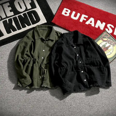 Threebooy Japanese Cargo Retro Jacket Men 2025 Spring Loose Large Size Army Green Denim Jacket Preppy Trendy High-end Simple Jacket Chic