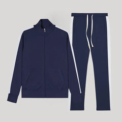 Threebooy  Spring Autumn Men's 2-Piece Set Color Blocking Zipper Stand Collar Casual Sports Jacket Sweatshirt Trousers Suit