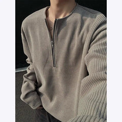 Threebooy  New Men Slim Fit Half Zip Solid Color Round Neck Long Sleeve Tshirt Spring Base shirt Casual Streetwear Hot Sale Trend T shirt