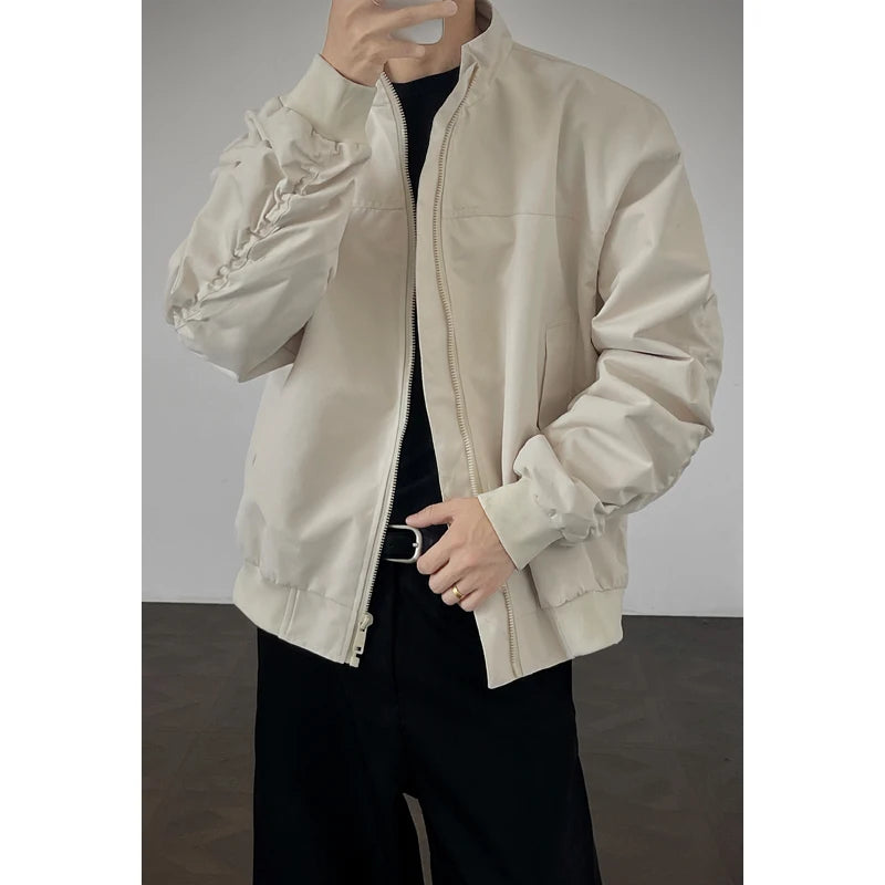 Threebooy  Stand Jacket mens dproof Lightweight Thin Short Biker Style Motorcycle Jacket Solid Classic Autumn coat fall  Fashion Casual