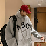 Threebooy ABC Letter Print Men's Hoodies Korean Fashion Harajuku Oversized Pullover Hip Hop Long Sleeve Hooded Sweatshirts Streetwear