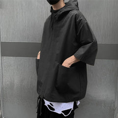 Threebooy Summer Thin Section Hoodies Men's Solid Color Casual Couple Hooded Sweatshirt Men Streetwear Loose Hip Hop Short Sleeve Hoodie