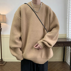 Threebooy Winter Sweater Men Warm Casual Solid Color Knitted Pullover Men Oversized Korean Loose Round Neck Sweater Mens Jumper Clothes