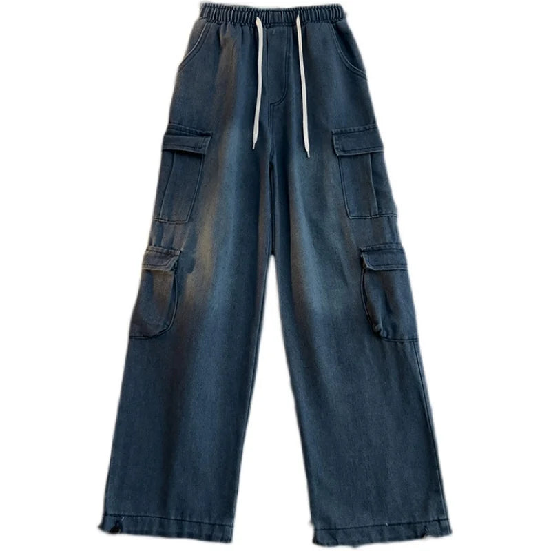 Threebooy  Fashionable Loose Straight Wide-leg Workwear Trendy Hip-hop Washing Jeans Spring Summer American Oversize Retro Trousers Chic