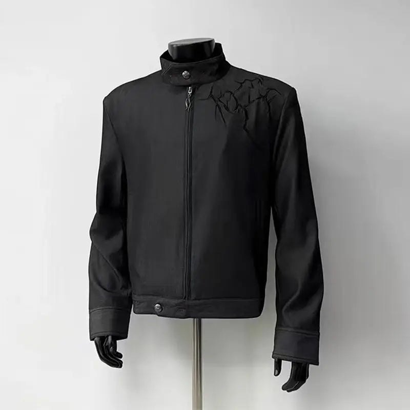 Threebooy Short Thorn Jacket Men's Autumn Winter American Stand-up Collar Leather Jacket Motorcycle Baseball Uniform Chic Coat