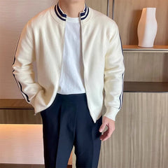 Threebooy  New Korean Fashion Men Cardigan Coat Light Luxury Trendy Knit Zipper Long Sleeve Sweater Jackets High Quality Patchwork Knitwear