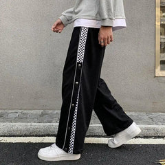 Threebooy  Split Reflective Stripe Casual Pants Unisex Trendy Patchwork Button Pants Spring Summer Straight Loose Sports Pants