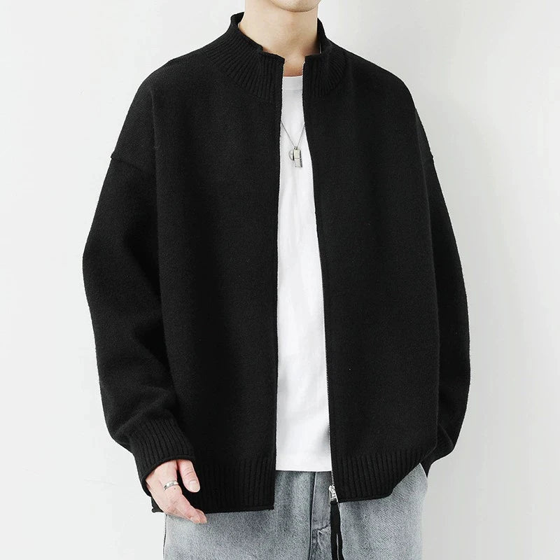 Threebooy  New Japanese Popular Men Cardigan Jacket Luxury Trendy Turtleneck Knitted Zip-up Long Sleeve Sweater Coat Premium Knitwear M-3XL