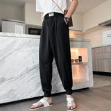 Threebooy Summer Men's Wrinkle Fabric Loose Trousers Vintage Fashion Trend Casual Cargo Pants White/black Color Sweatpants M-3XL