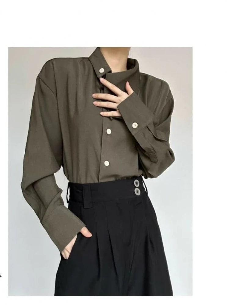 Threebooy New Chinese Retro Design Niche Shirt Korean Style Fashion Trend Irregular High-end Shirt Neckline Chic Jacket Men Aesthetic