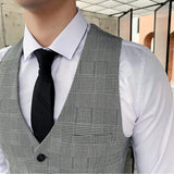 Threebooy New Men Vest Casual Business Men Suit Vests Male Lattice Waistcoat Fashion Mens Sleeveless Suit Vest Smart Casual Top S-4XL