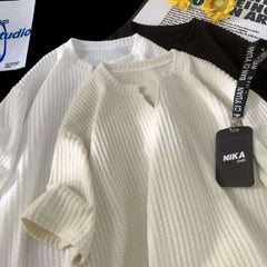 Threebooy Fashionable High-end V-neck Short-sleeved T-shirt Men's Korean Style Summer Fashion Handsome Clothes Loose Versatile Top Chic