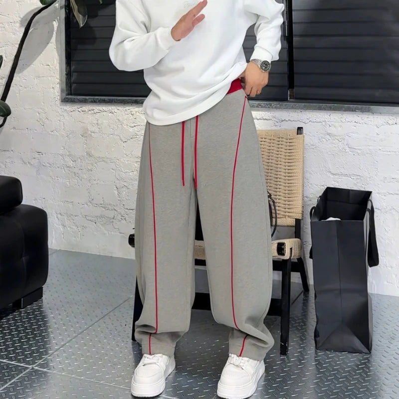 Threebooy  American Style Contrast Joggers Men Curved Blade Loose Fit Designer Trousers