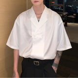 Threebooy Niche Cuban Collar Short Sleeve Shirt Men Summer Thin Design Ice Silk Drape Shirts Korean Fashion Satin Blouse Unisex Streetwear