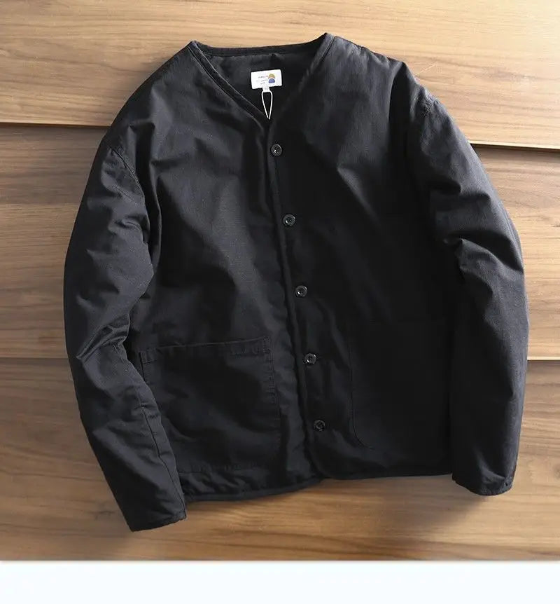 Threebooy Men's Parkas Thick Cotton Coat Jacket Autumn Winter Retro Women Jackets V-neck Long Sleeves Pockets Single-breasted Tops